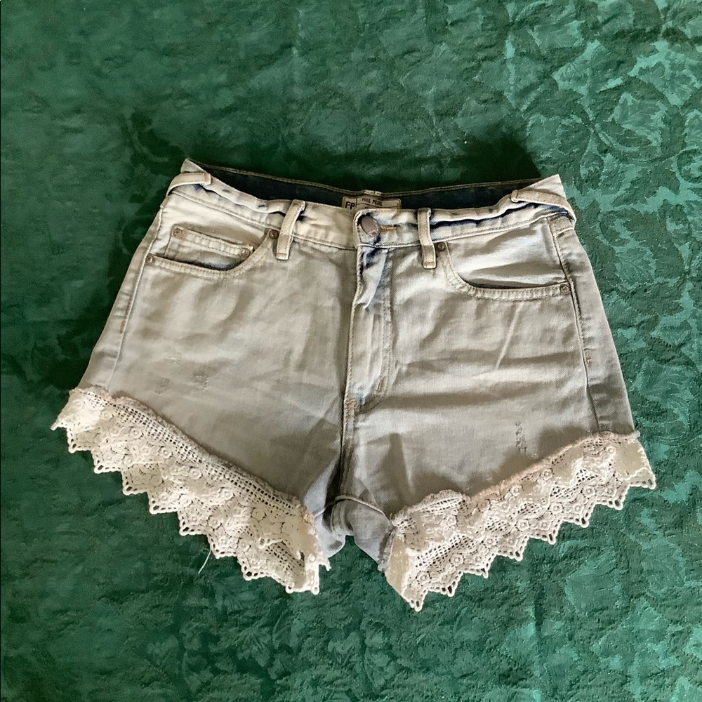 Free People Crocheted Lace & Denim Shorts - 25